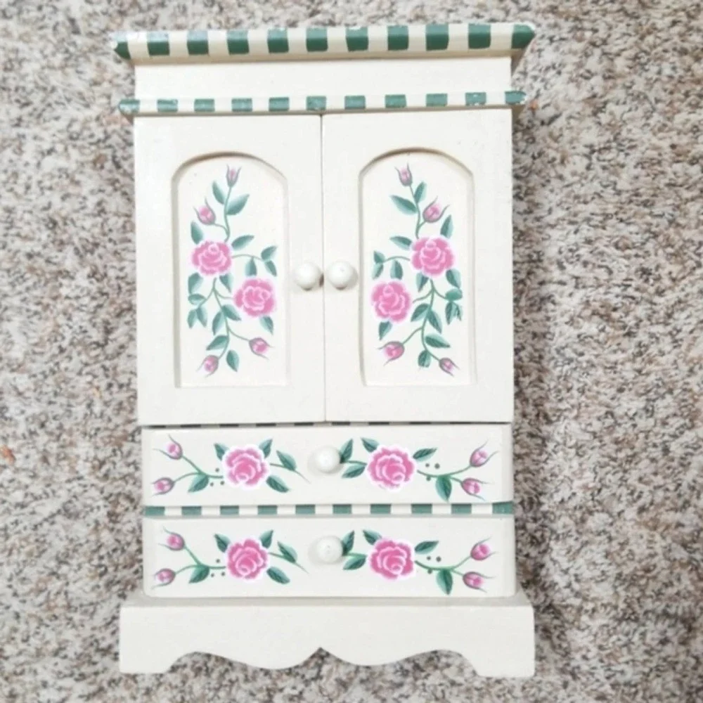 Floral jewelry armoire cottage shabby chic jewelry box